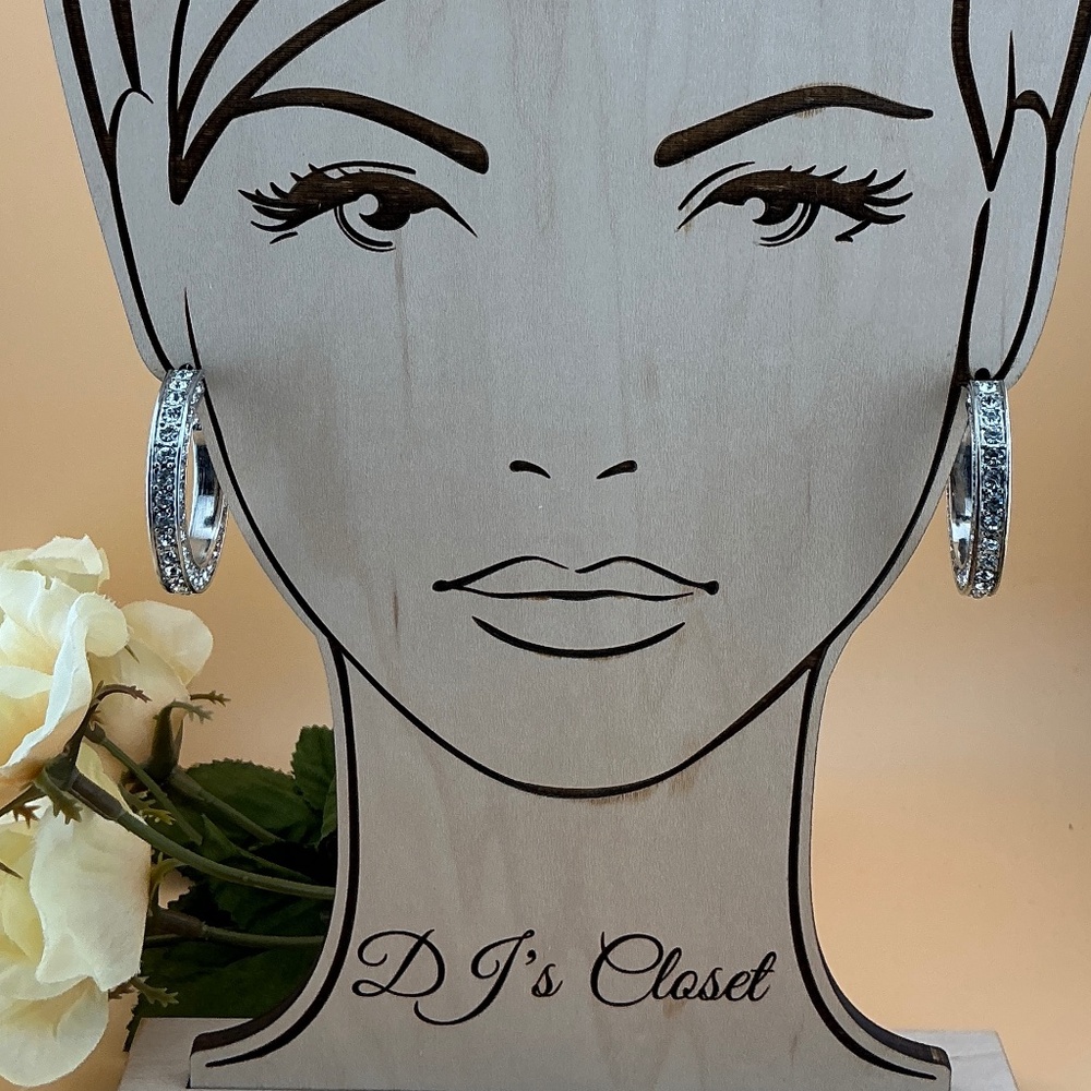 Hoop Earrings Post Silver Rhinestone - Picture 4 of 6